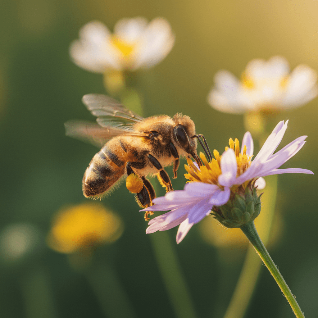Scout bee landing on a wildflower to collect nectar