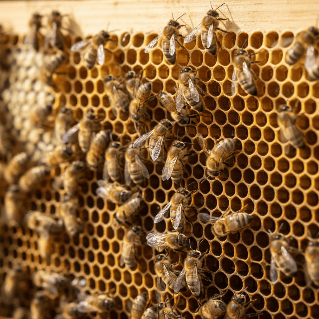 Bees fanning wings to evaporate nectar