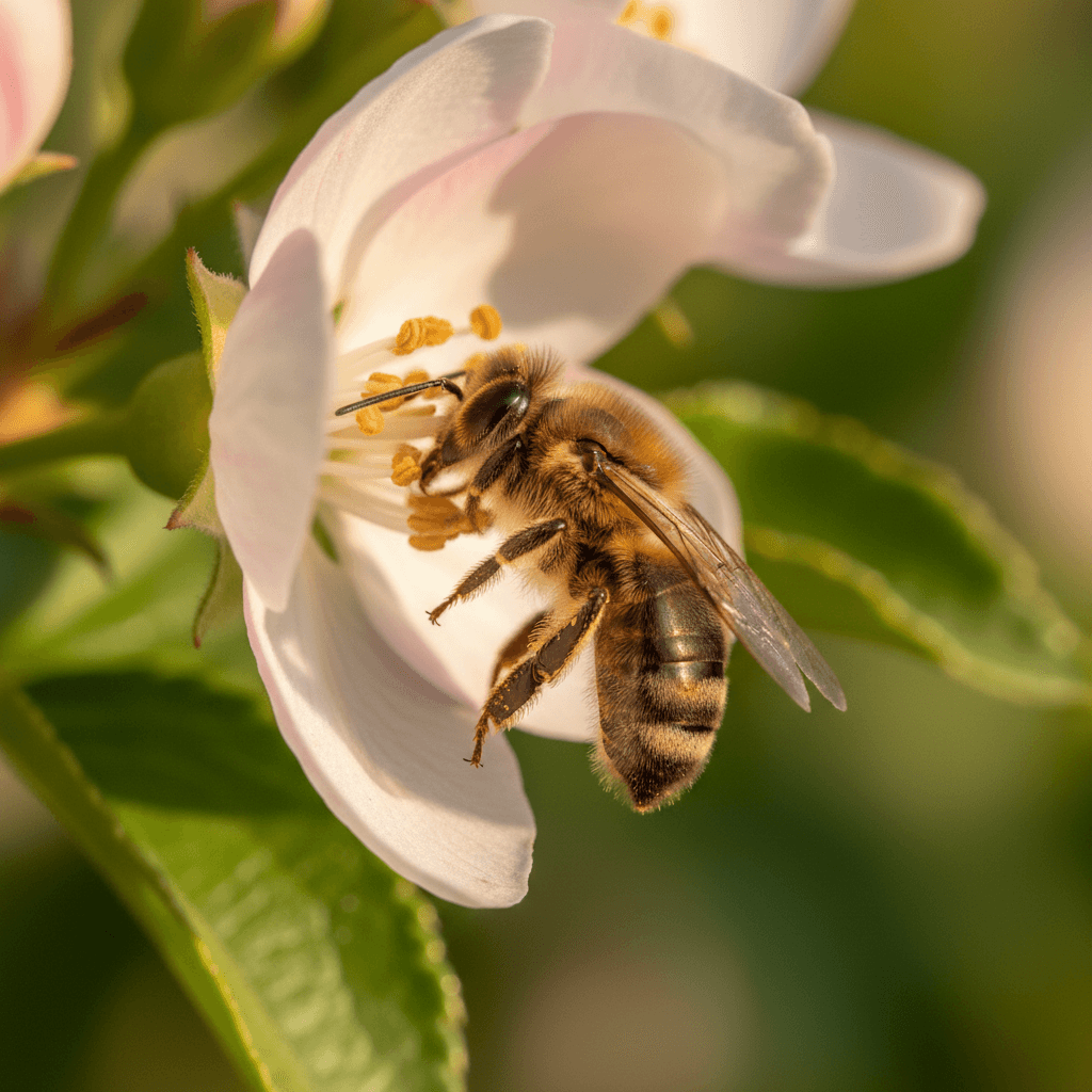 Scout bee evaluating pollen quality inside a flower