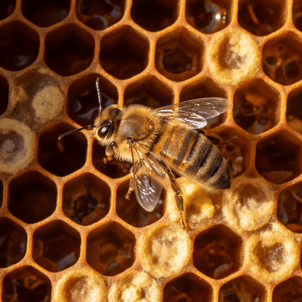 Honeybee performing the waggle dance on honeycomb