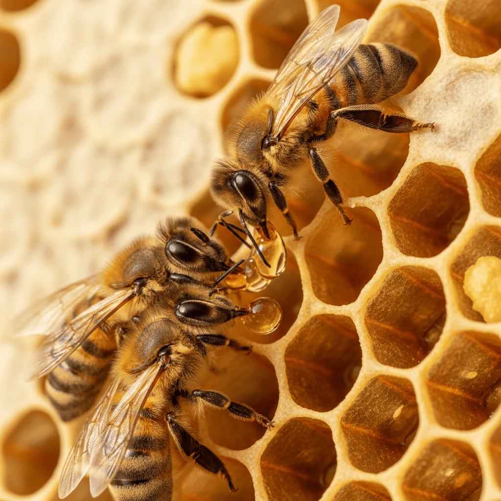 Bees transferring nectar during honey production