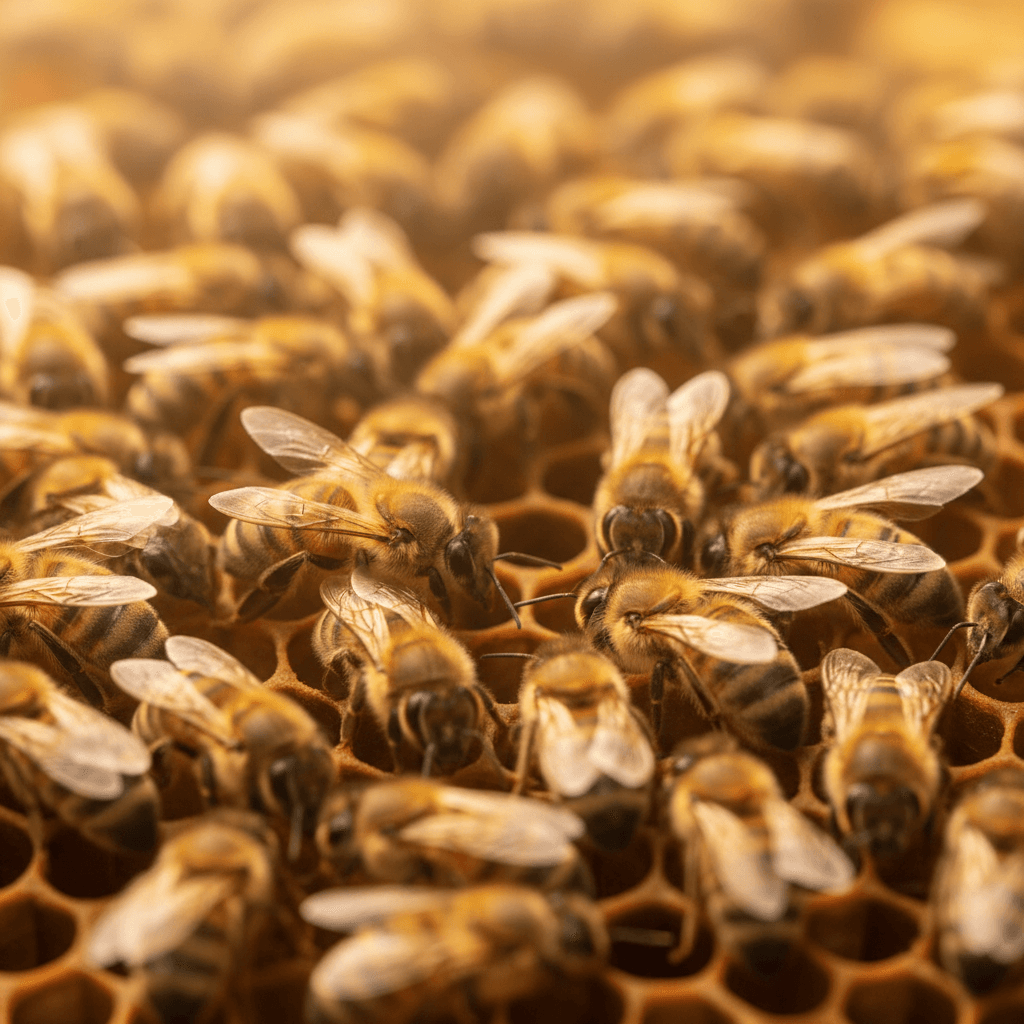 Bees clustering together to maintain hive temperature
